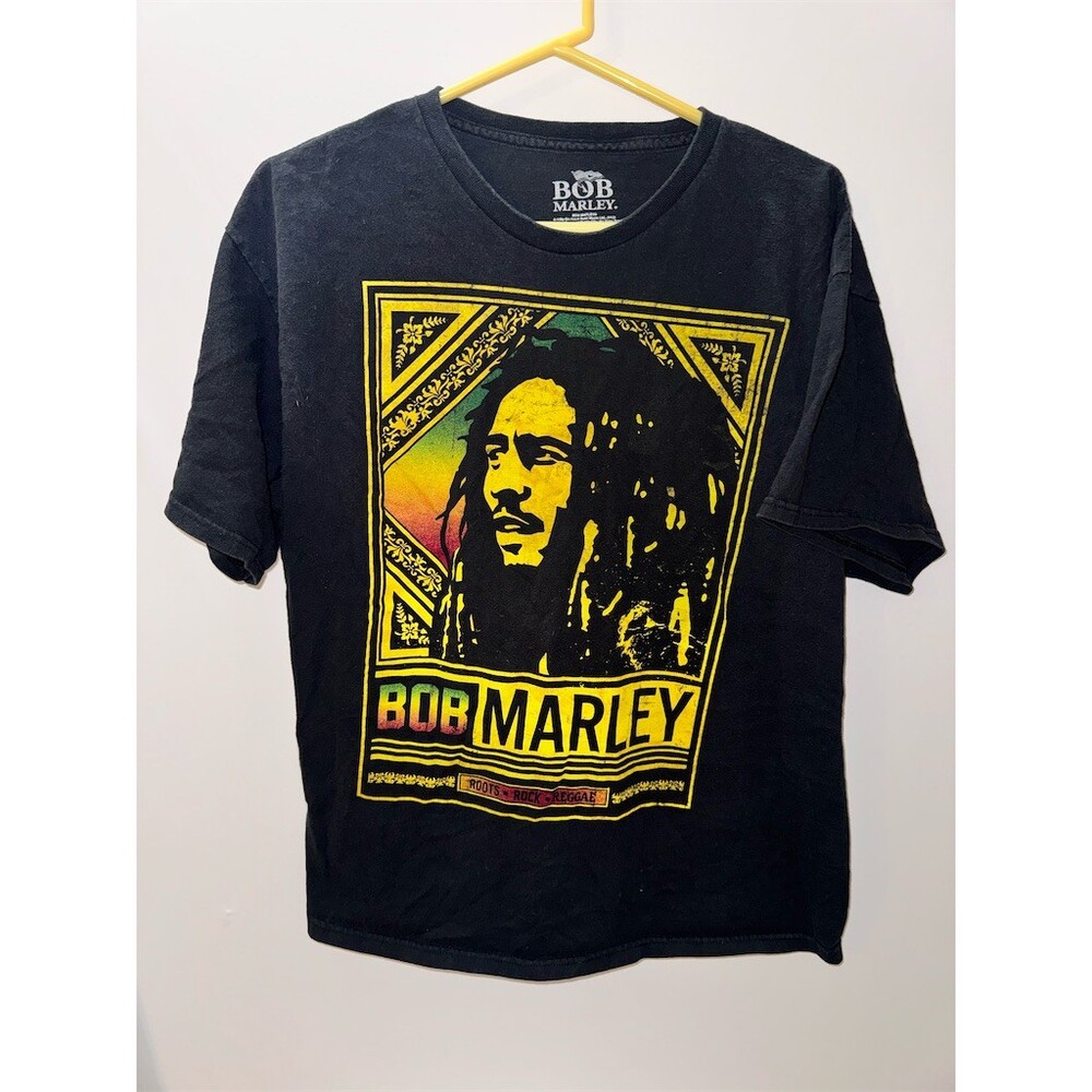 Bob Marley T-Shirt Mens XL Black Graphic Print Reggae Music Rasta Crewneck